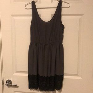 Dark olive green dress with lace - S